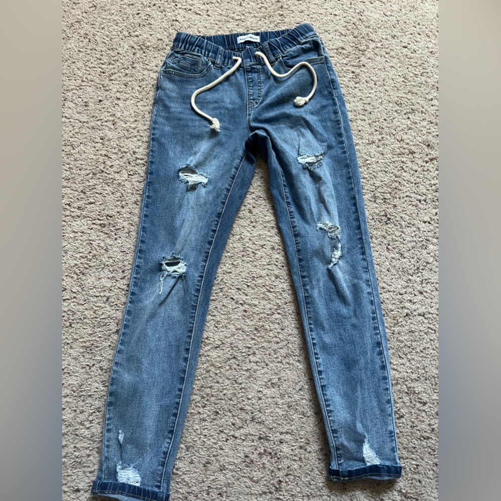 Ashley Mason Ripped Blue Skinny Jeans with drawstring